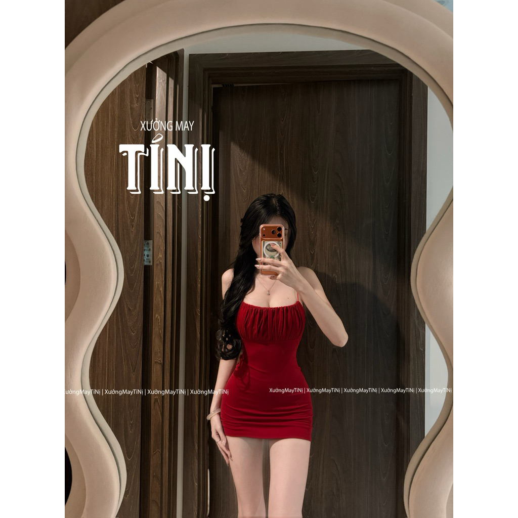 Xuongmaytini - Đầm Body 2 Dây Sợi Bún Nhún Ngực Tôn V1, Chất Thun Rip Trung Mỏng Nhẹ, Không Nóng _Xưởng MayTí Ní_B11