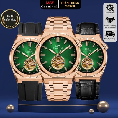 Đồng hồ nam chính hãng I&W Carnival 55883G-T8 Kính sapphire,Chống nước 50m,Bh 24 tháng,Máy cơ (Automatic),dây thép xịn