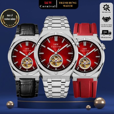 Đồng hồ nam chính hãng I&W Carnival 55883G-T5 Kính sapphire,Chống nước 50m,Bh 24 tháng,Máy cơ (Automatic),dây thép xịn
