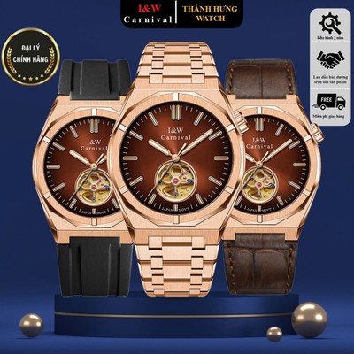Đồng hồ nam chính hãng I&W Carnival 55883G-T9 Kính sapphire,Chống nước 50m,Bh 24 tháng,Máy cơ (Automatic),dây thép xịn