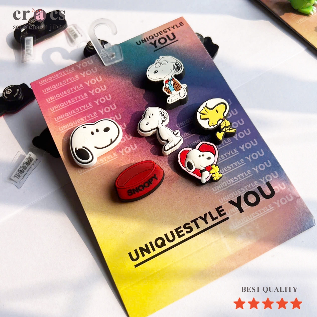 SET 6 CHARM SNOOPY Set 6 Jibbitz gắn dép Cờ róc Set 6 cái hàng xịn kèm tem snoopy