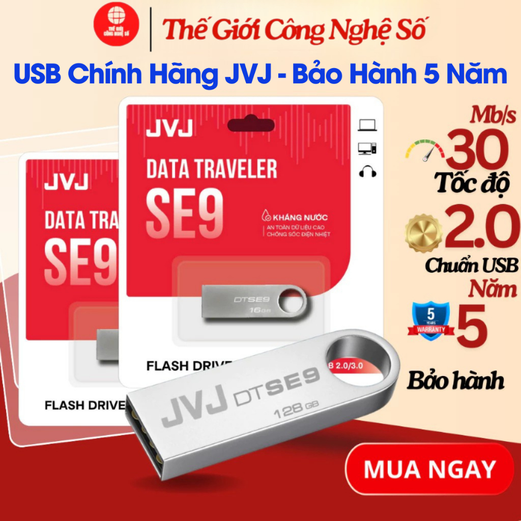 USB JVJ 128Gb 64Gb 32Gb 16Gb 8Gb 4Gb 2Gb Thiết bị lưu trữ USB 2.0 thiết kế nhỏ gọn, chống nước, Bảo hành 5 năm 1 đổi 1