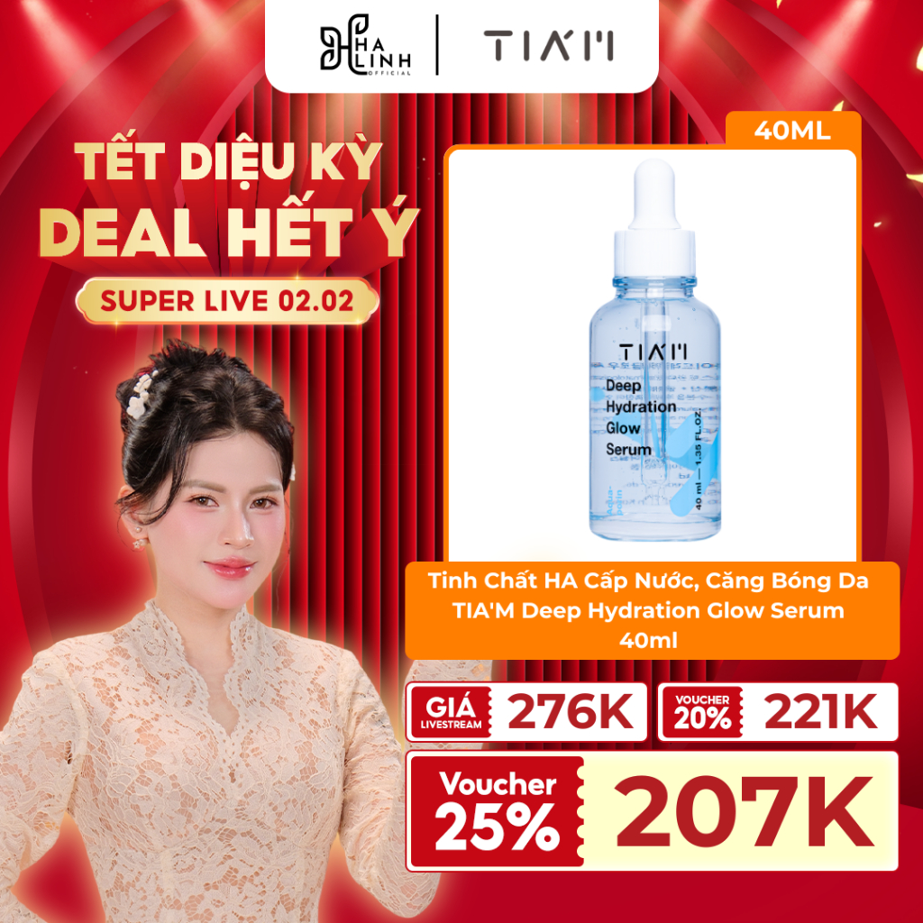 TIA'M x VHL - Tinh chất HA Cấp Ẩm Sâu, Hỗ Trợ Căng Bóng Làn Da TIA'M Deep Hydration Glow Serum 40ml
