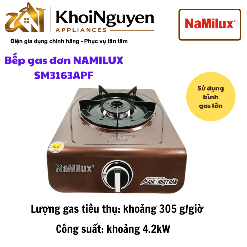 Bếp Gas Đơn Namilux SM3163APF 4.2kW – Lửa Xanh Mạnh, Tiết Kiệm Gas, Hàng Chính Hãng