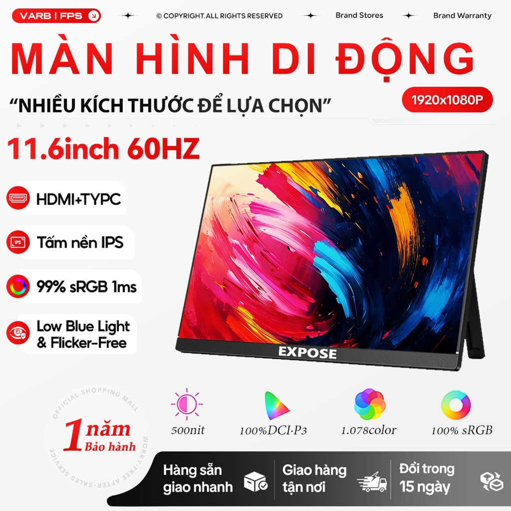 Màn Hình Phụ Di Động 11.6 Inch IPS Full HD HDR Type-C Cắm Là Chạy - Hỗ Trợ Laptop, Điện Thoại, Game (Tặng Kèm Cáp) | BigBuy360 - bigbuy360.vn