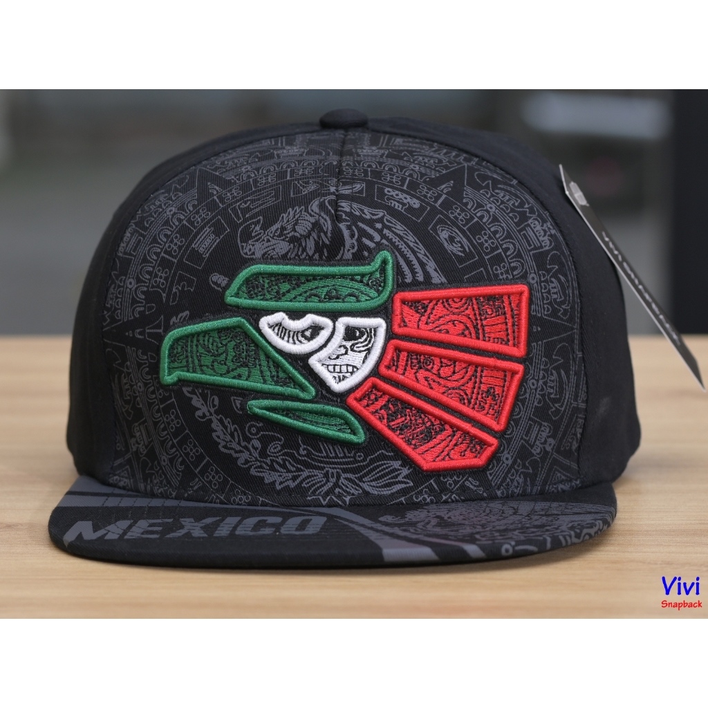 Mũ đen snapback logo Eagle thêu nổi,nón bóng rổ vành bằng in lưỡi trai,Mexico Eagle Aguila Flag Blac