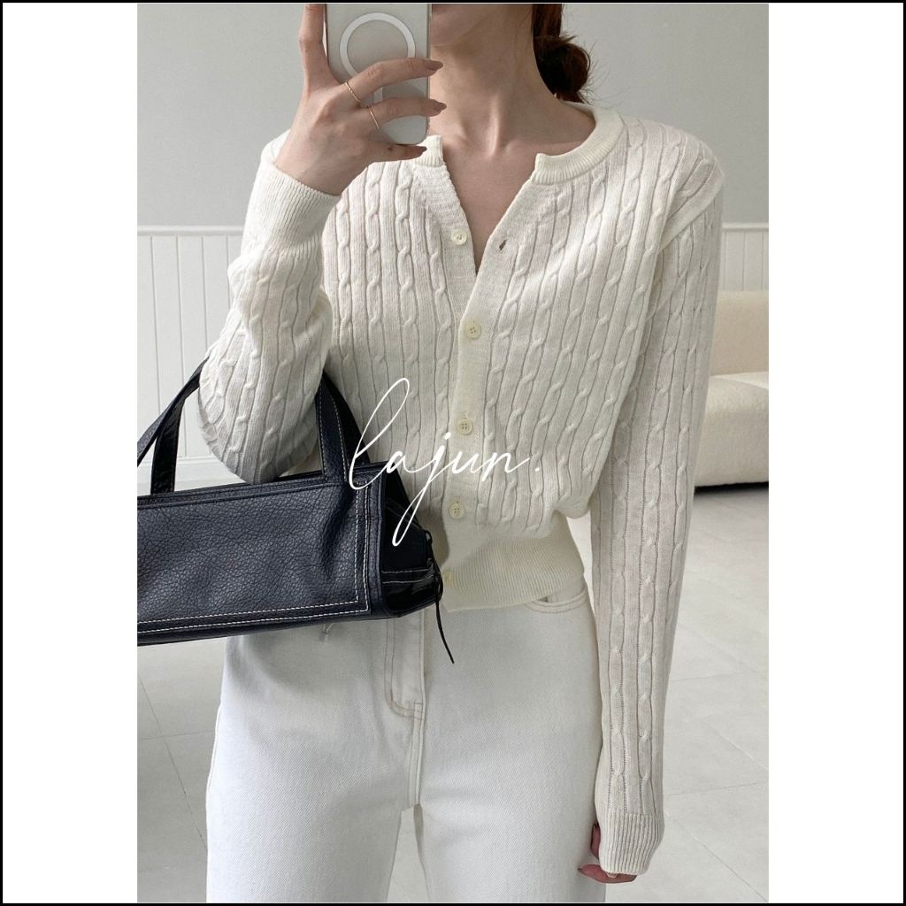 [LAJUN KOREA] Cardigan Cổ Tròn Vặn Thừng Tay Dài Every Hàn Quốc / Áo Cardigan Thu Đông