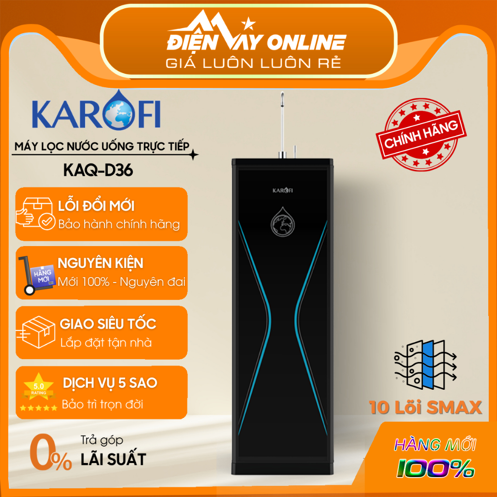 [CHÍNH HÃNG] Máy lọc nước RO Mỹ 10 lõi KAROFI KAQ-D36 - Cụm lõi Smax hiệu suất cao