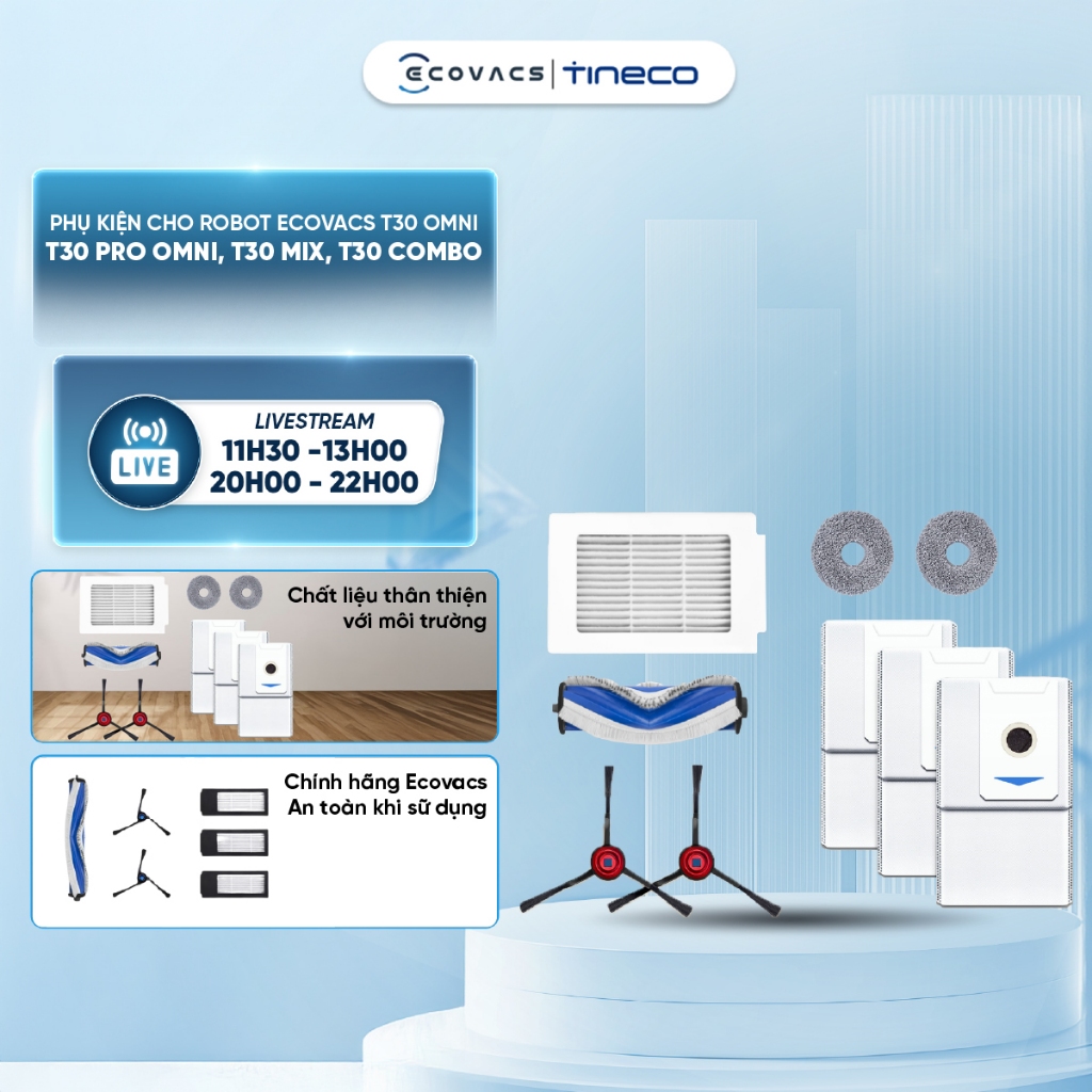 Phụ kiện cho Robot Ecovacs T30 PRO OMNI/ T30S PRO OMNI/ T30S Combo | Bộ lọc | Giẻ lau | Chổi chính |