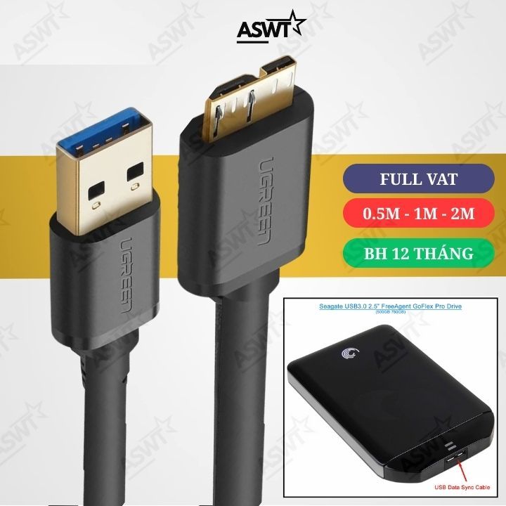 Cáp USB 3.0 cho Box đựng ổ cứng di động Seagate 2.5" FreeAgent GoFlex 500GB xịn  dài 0.5m 1m 2m - FU