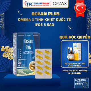 Omega 3 Ocean Plus Tinh Khiết Đậm Đặc ORZAX Nhập Khẩu Châu Âu Giúp Hỗ Trợ Não Bộ, Mắt, Tim Mạch 30 Viên