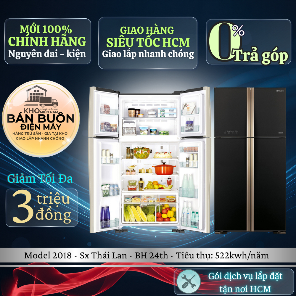 R-FW650PGV8(GBK) - Tủ lạnh Hitachi Inverter 509 lít Multi Door - Hàng chính hãng R-FW650PGV8 GBK