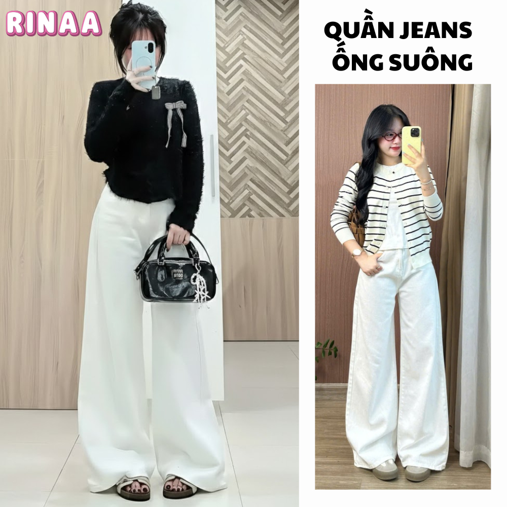 Quần Jean Nữ Trắng Suông Ống Rộng Lưng Cao Quần Bò Nữ Jean Denim Mềm Ôm Eo Tôn Dáng Hot Trend
