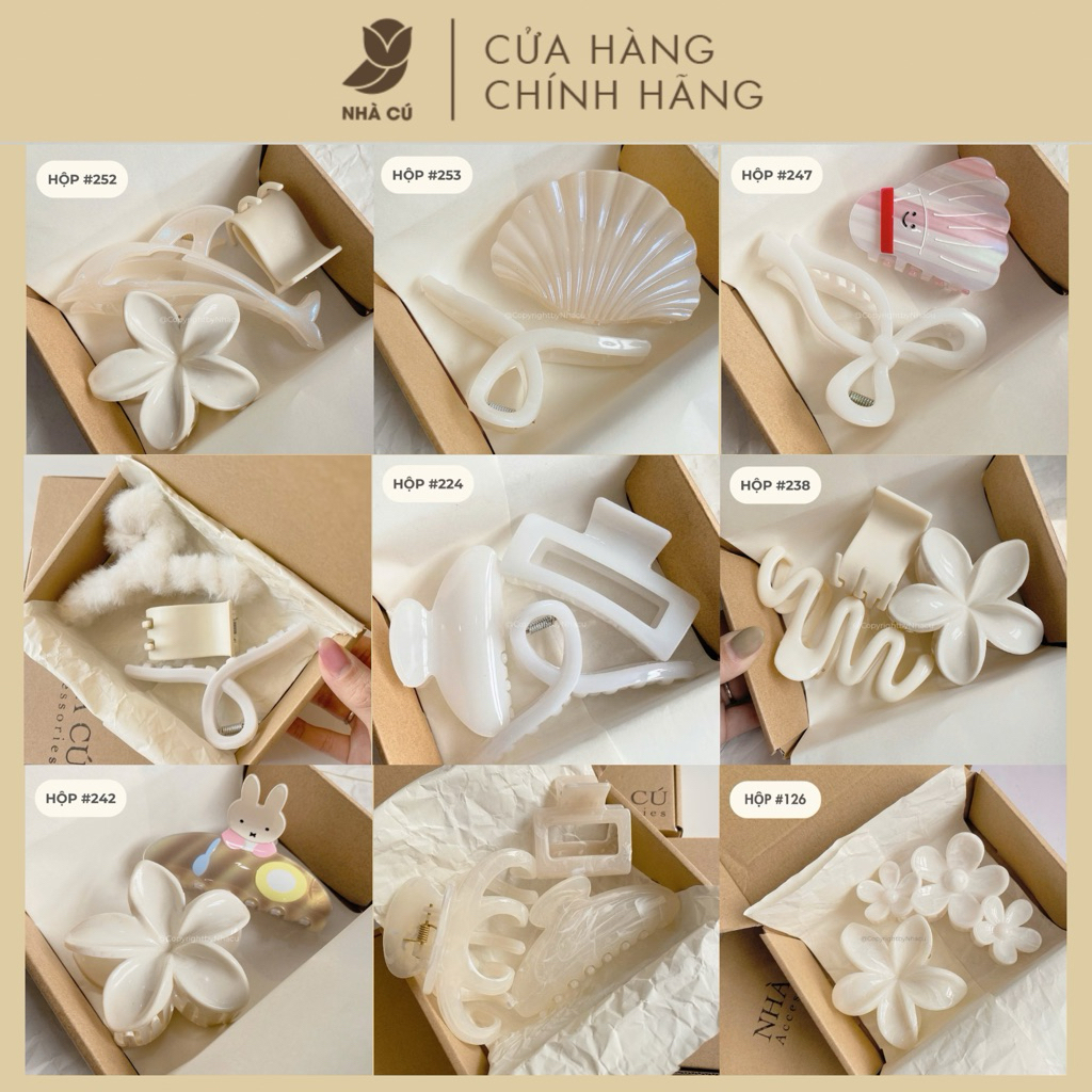 (MÀU KEM) Hộp Quà Tặng Kẹp Tóc Nữ NHÀ CÚ Cài Tóc Hoa Sứ, Nơ Kèm Giấy Lót Đẹp Tặng Bạn Gái Sinh Nhật 8/3 20/10