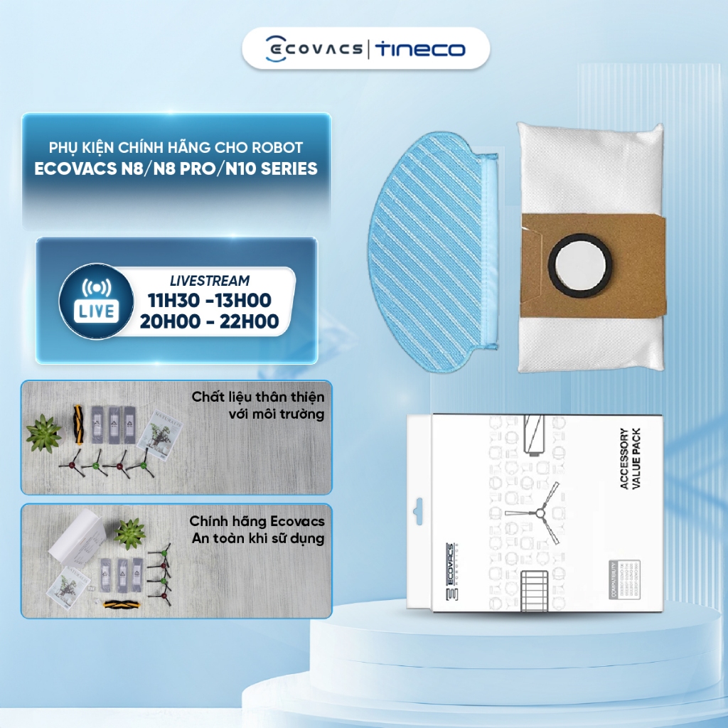 Phụ kiện chính hãng cho Robot Ecovacs N8/ N8 Pro /N10 Series | Hộp phụ kiện | Túi đựng bụi | Giẻ lau