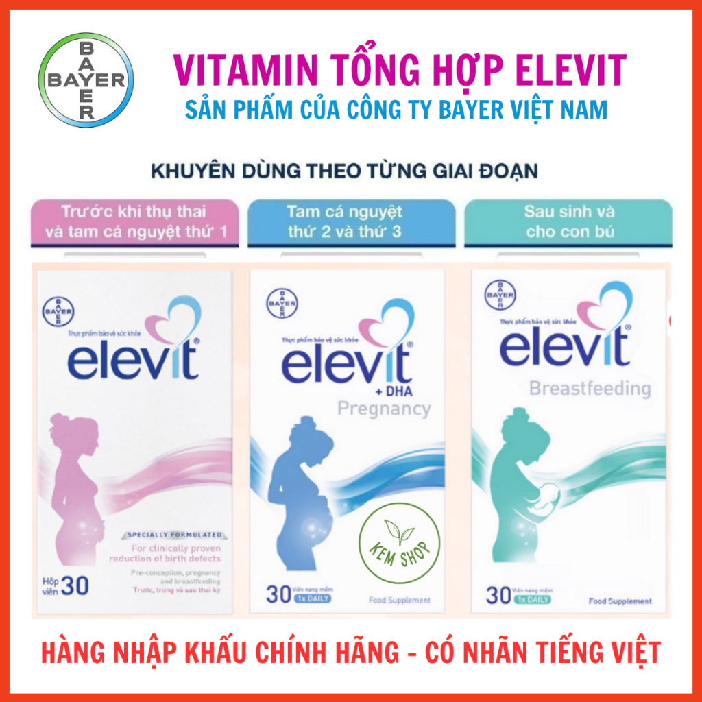 [NHẬP KHẨU] Vitamin tổng hợp Elevit bầu, Elevit DHA Pregnancy, Elevit Breastfeeding cho phụ nữ mang 