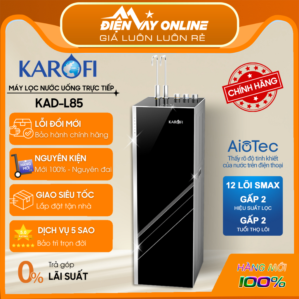 [CHÍNH HÃNG] Máy Lọc Nước Nóng Lạnh Karofi KAD-L85 - 2 Vòi Nước - 3 Nguồn Nước Nóng+Lạnh+Nguội