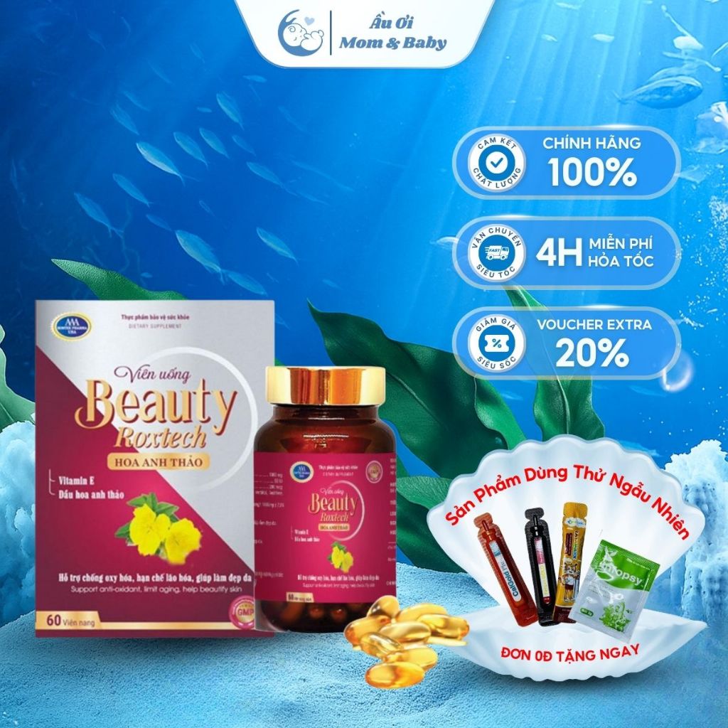 [CHÍNH HÃNG] Viên Uống Beauty Dầu Hoa Anh Thảo Roxtech đẹp da, chống lão hóa - 60 viên