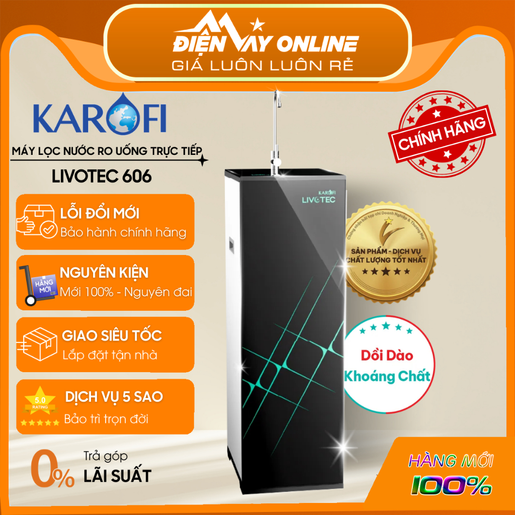 [CHÍNH HÃNG] Máy Lọc Nước RO Karofi Livotec 606 - 10 Lõi Lọc, Màng RO Hàn Quốc - Bảo hành 36 tháng