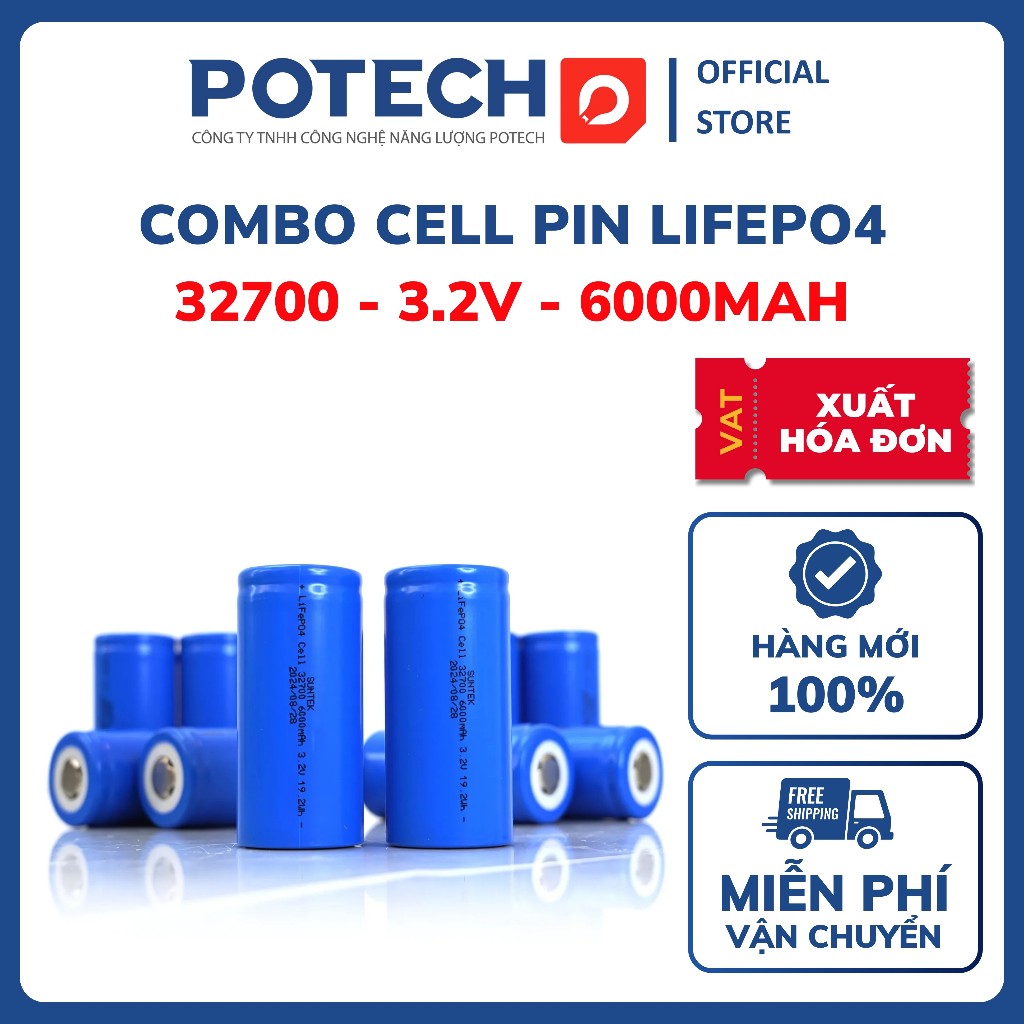 COMBO | Cell pin LiFePO4 32700-3.2V-6000mAh dòng xả 3C, pin sắt lithium phosphate - Hàng mới 100%