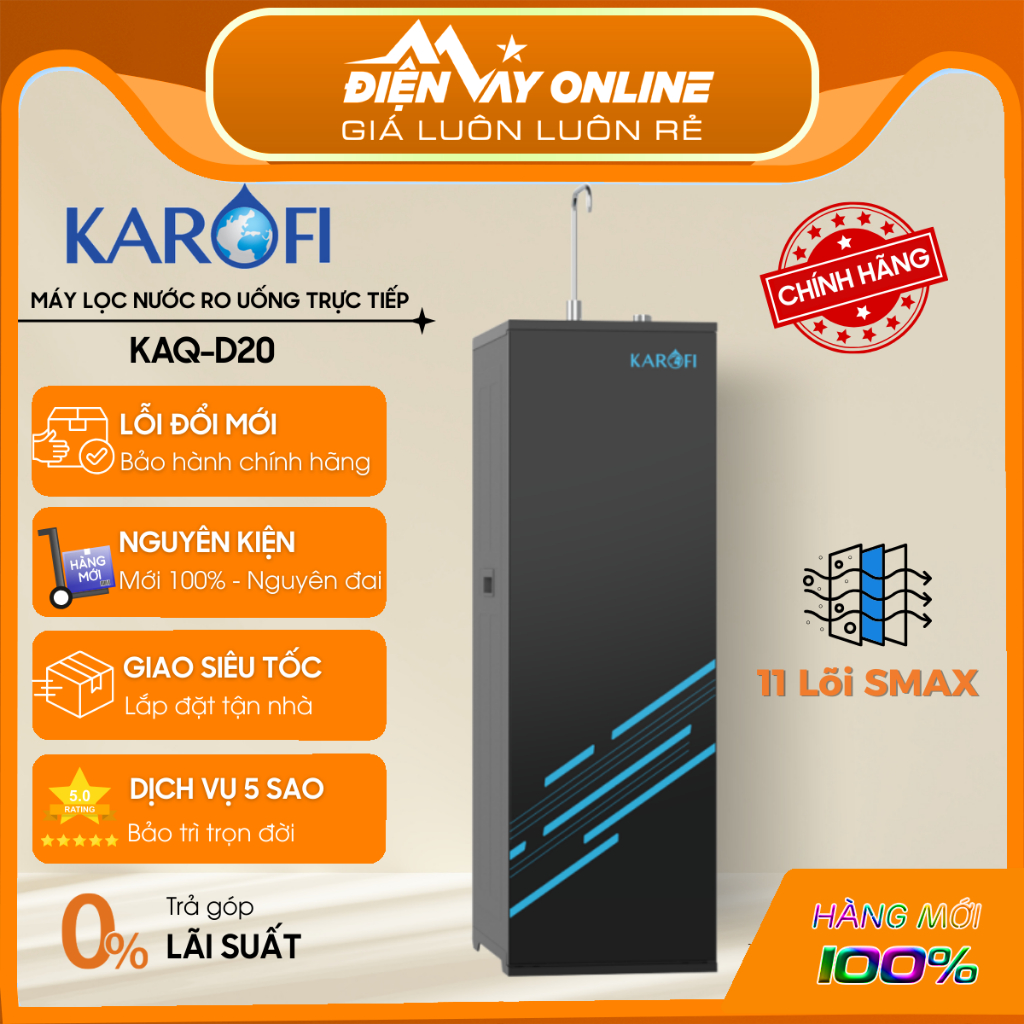 [CHÍNH HÃNG] Máy Lọc Nước RO Karofi KAQ-D20 - 11 Lõi Lọc - Uống Trực Tiếp - Bảo Hành 3 Năm Tại Nhà