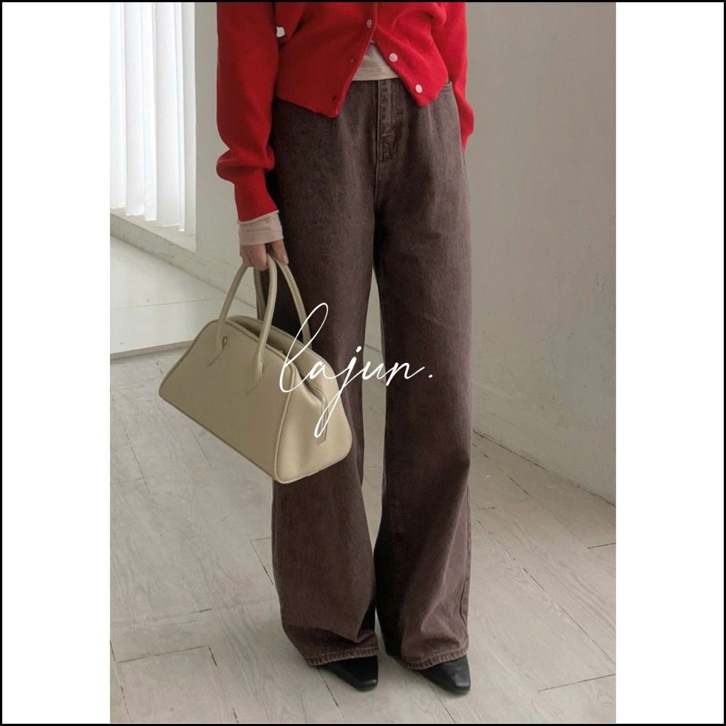 [LAJUN KOREA] Quần Jeans Brownie Form Suông Dài Lưng Cao Đứng Dáng Basic Hàn Quốc