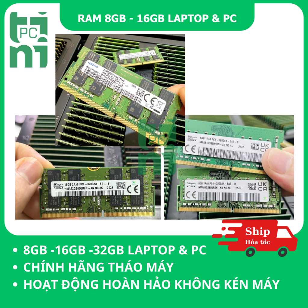 Ram Laptop và Máy Bàn DDR4 8Gb 16GB 3200MHz Chính Hãng