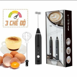 Máy Tạo Bọt Cafe, Máy Đánh Trứng Mini Cầm Tay Sạc Pin 3 Cấp Độ Tặng Kèm 2 Đầu Đánh Chuyên Dụng