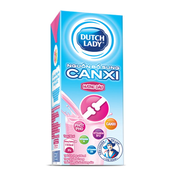 Sữa Dutch lady Cô Gái Hà Lan bổ sung canxi vị dâu x180ml