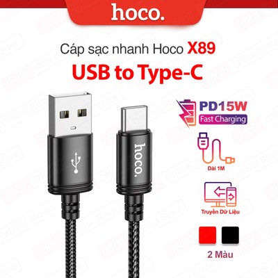 Cáp sạc nhanh Hoco X89 hỗ trợ truyền dữ liệu dùng cho các dòng thiết bị , dây bện dù siêu bền ,dài 100CM