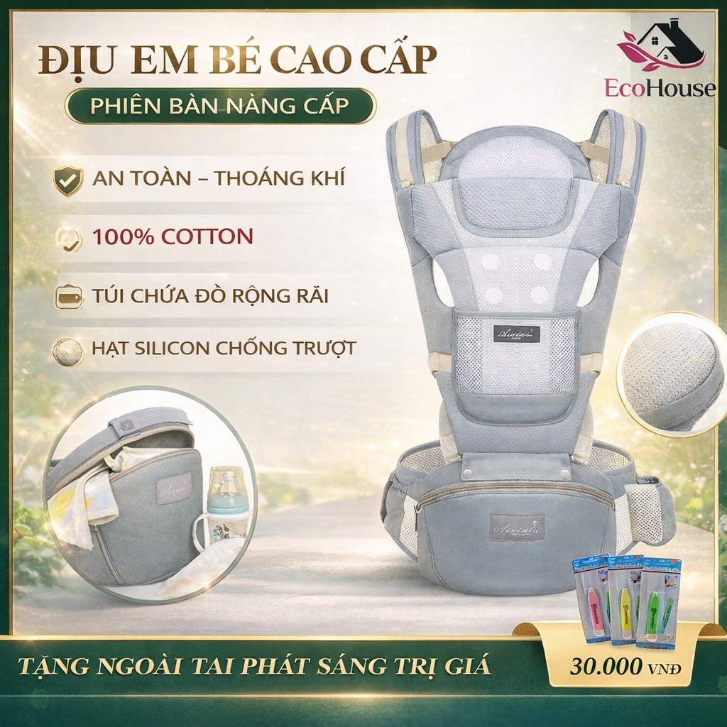 Địu em bé có bệ ngồi, ngăn để đồ cho bé từ 0-36 tháng - địu ngồi đa năng 9 tư thế an toàn tiện lợi cho mẹ và bé yêu