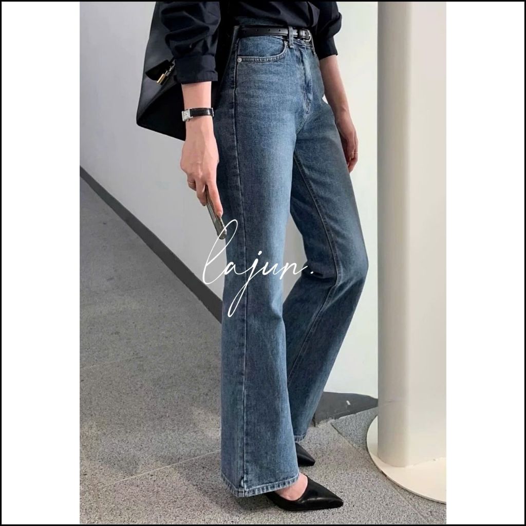 [LAJUN KOREA] Quần jeans Signature ống loe Hàn Quốc, Quần jeans nữ dáng dài cạp cao tôn dáng