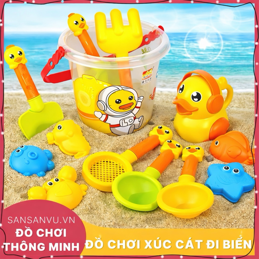 Đồ chơi xúc cát nhiều chi tiết kèm xô, đồ chơi đi biển cho bé trai, bé gái