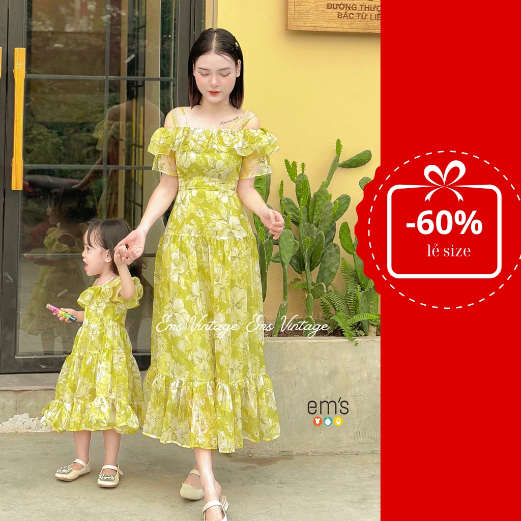 sét váy tơ hoa đôi mẹ và bé em's