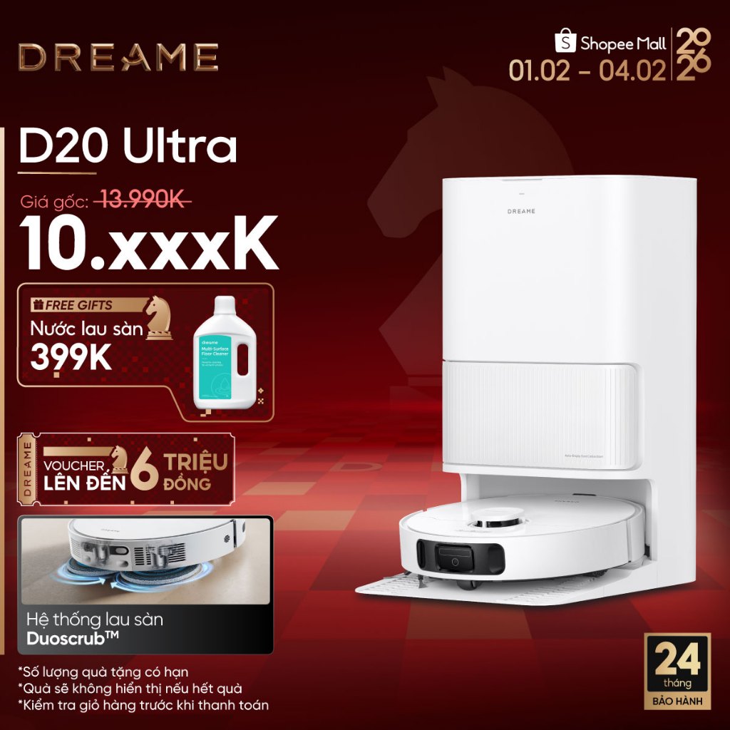 Dreame D20 Ultra Robot hút bụi thông minh | Lực hút 13.000Pa | Trạm sạc đa năng rảnh tay đến 100 ngà