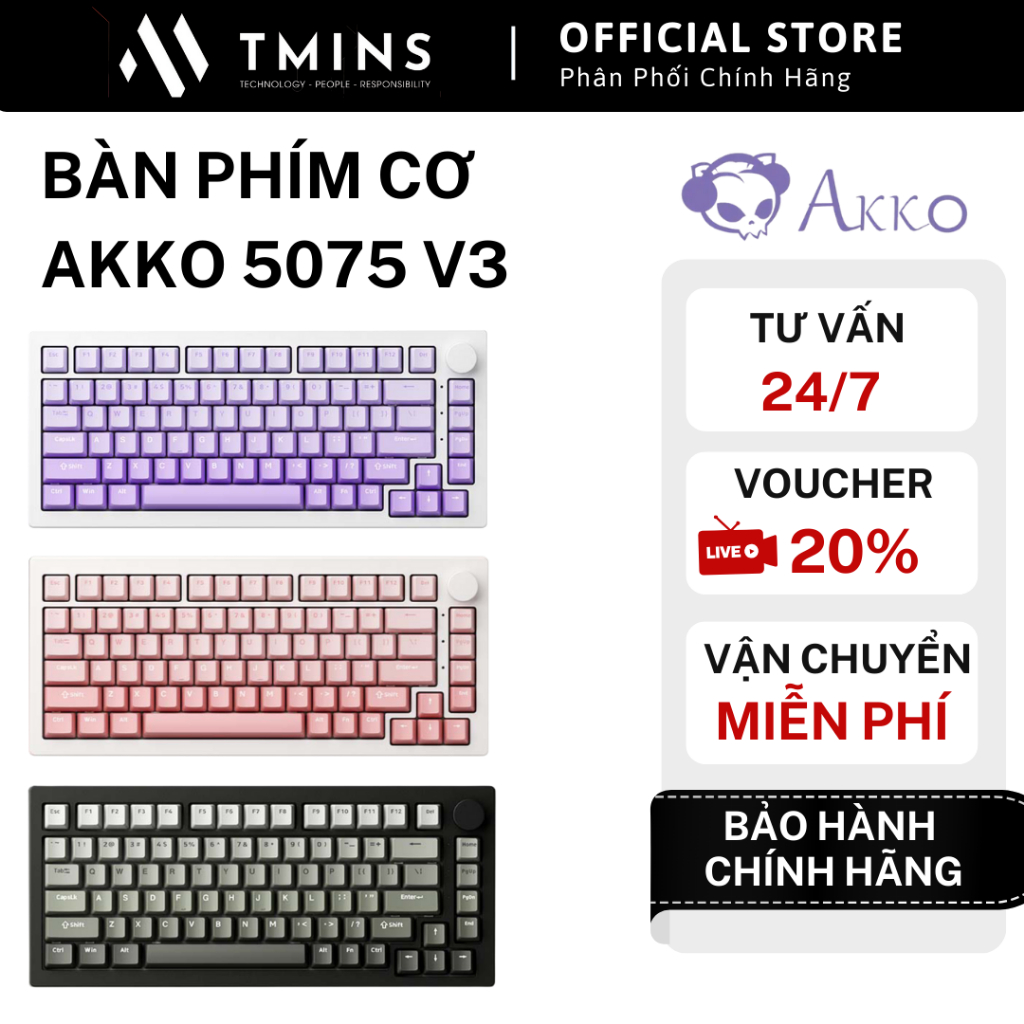 Bàn phím cơ AKKO 5075 V3 White & Purple Gradient