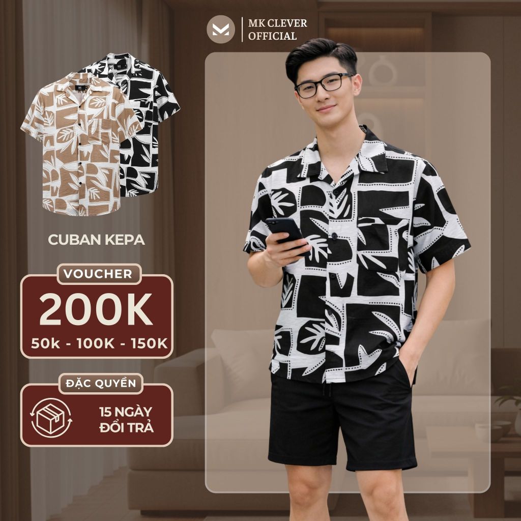 Áo Sơ Mi nam Cuban Kepa MK CLEVER Chất đũi mềm mịn thoáng mát chống nhăn, thấm hút tốt, form rộng hằ
