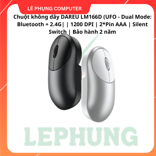 Chuột không dây DAREU LM166D (UFO – Dual Mode: Bluetooth + 2.4G) - Bảo hành 24 tháng