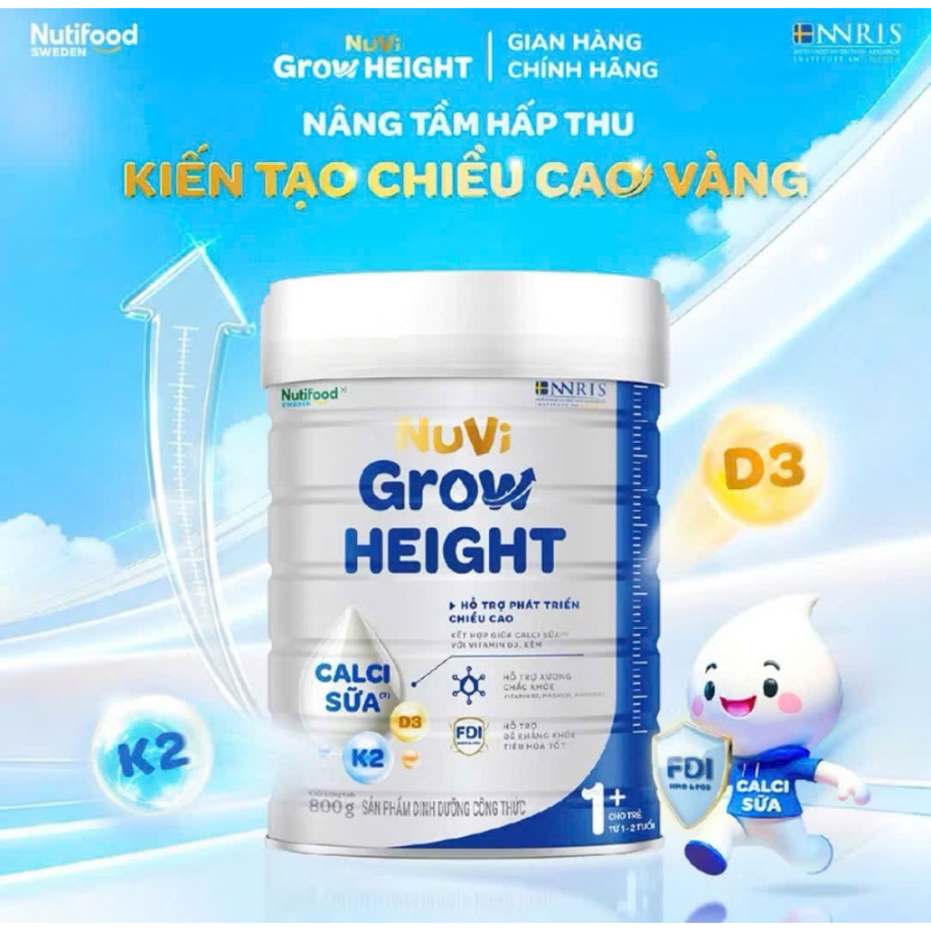 (NUTIFOOD) SỮA TĂNG CHIỀU CAO NUVI GROW HEIGHT 1+ 2+