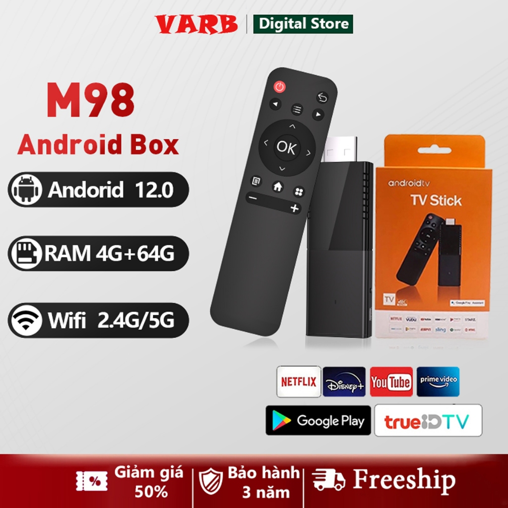 Android TV Box 4K 2026 | Android 12, 4GB+64GB, WiFi 6 | Netflix & YouTube Chính Hãng | Giao Diện Tiếng Việt, Tặng Remote