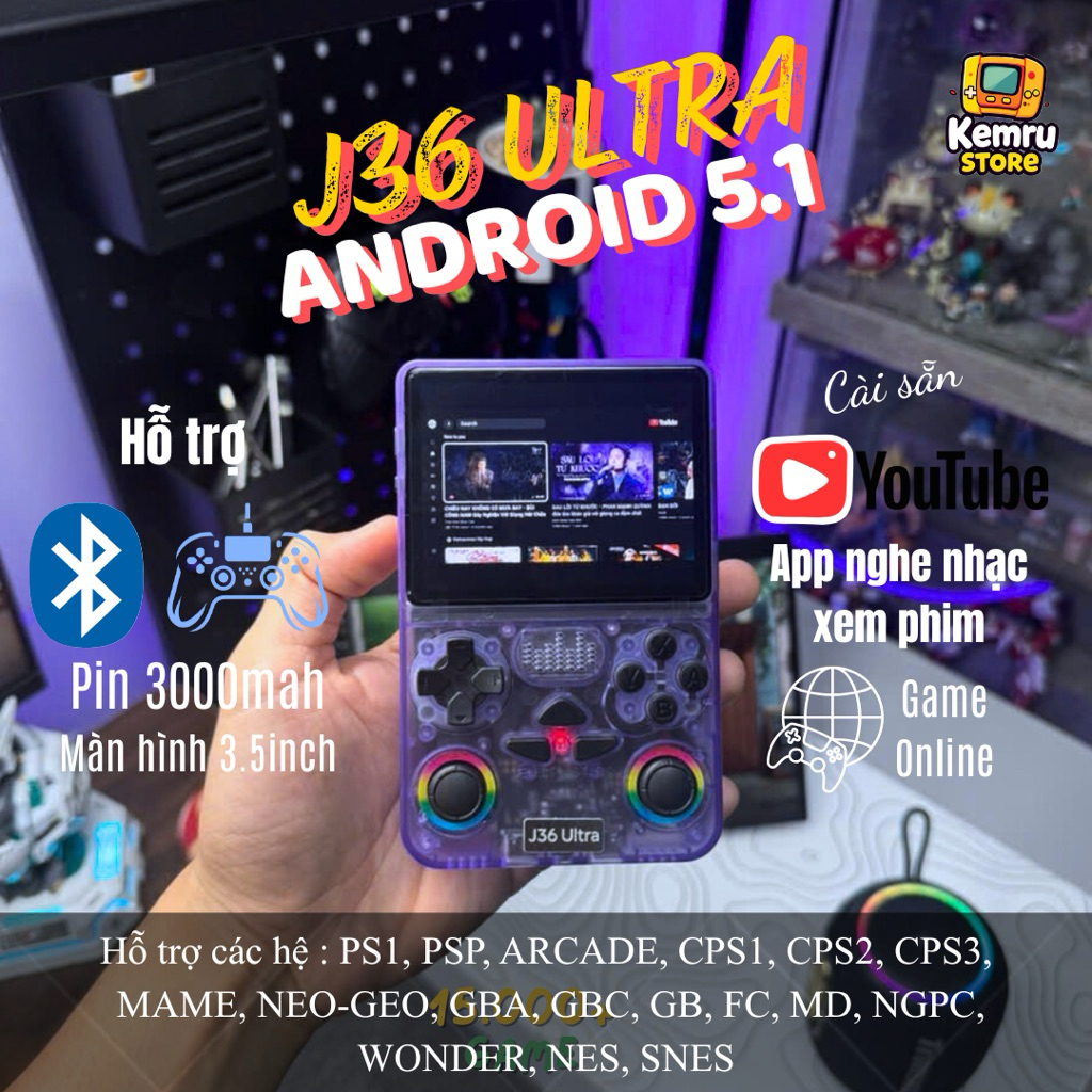 Máy chơi game J36 Ultra có sẵn wifi và bluetooth, màn hình 3.5 inch, chơi game online cùng nhiều người