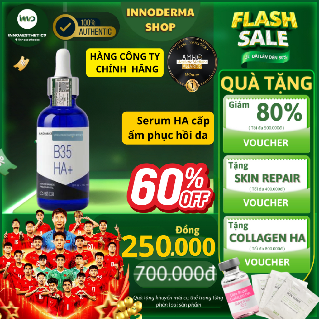 [HÀNG CHÍNH HÃNG CTY Radiance - SERUM B35 HA] Serum cấp ẩm HA phân tử nhỏ(Tặng phục hồi Skin Repair)