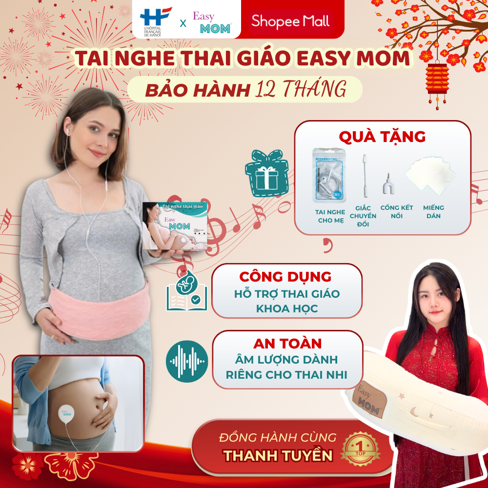 Tai nghe thai giáo cho bà bầu Easy MOM kích thích não bộ thai nhi, giúp bé thông minh từ trong bụng mẹ