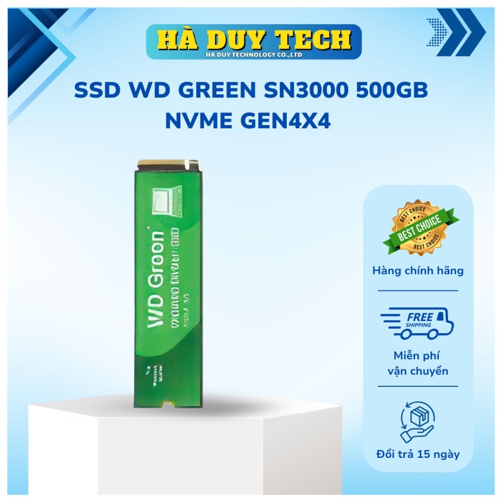 SSD WD GREEN SN3000 500GB NVME GEN4x4 (R5000/W4100) - Chính Hãng - BH 36T - HàDuyTech