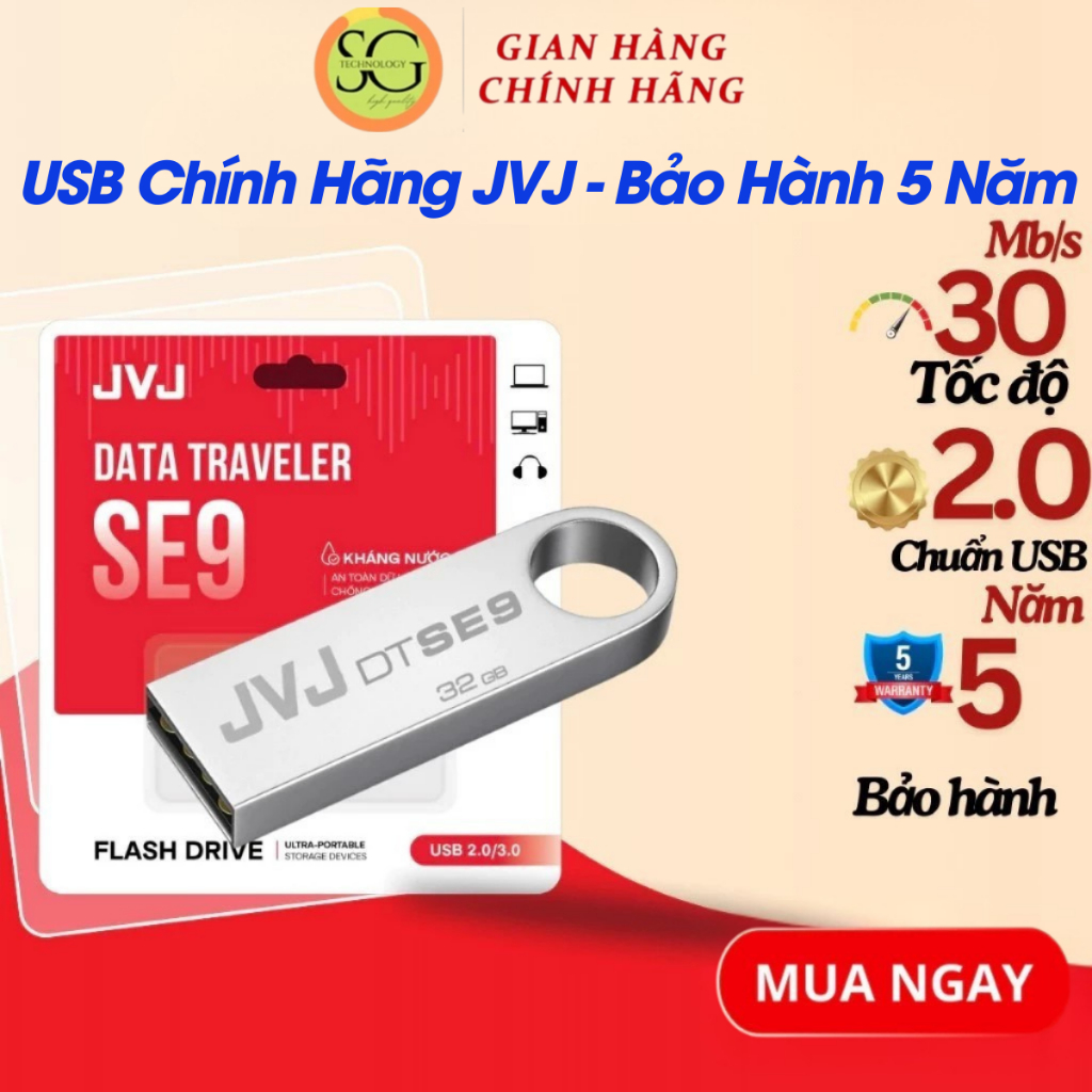 USB 128G 64G 32G 16G 8G 4G 2G JVJ SE9 siêu nhỏ gọn vỏ kim loại - USB chống nước 2.0 tốc độ upto 100M