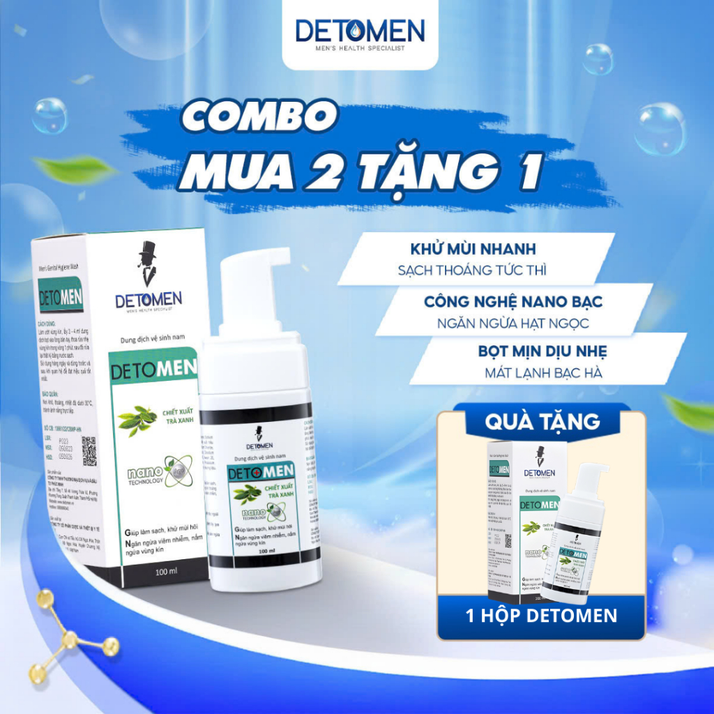 [Che Tên] Combo Dung Dịch Vệ Sinh Nam Giới Detomen Bọt Vệ Sinh Nam Giới Khử Mùi, Ngừa Hạt Ngọc