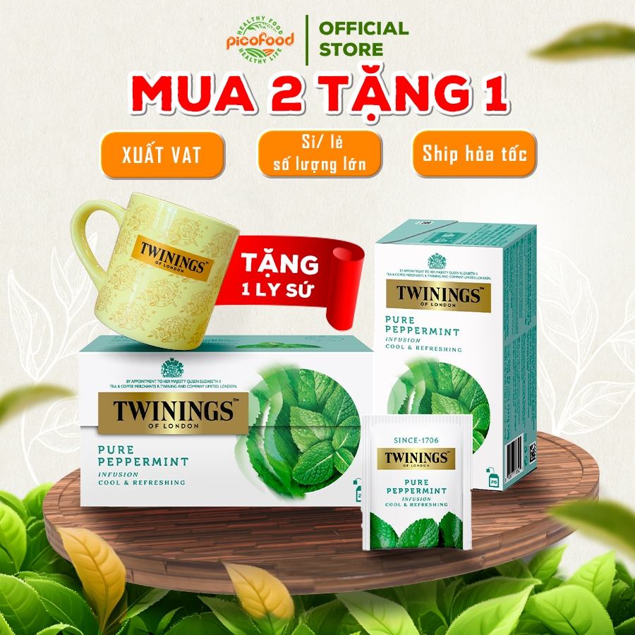Trà túi lọc Twinings of London Pure Peppermint hộp 25 gói | trà Twinings thảo mộc bạc hà - Pico Food