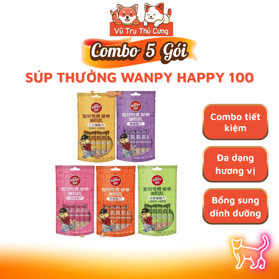 Combo 5 gói Súp thưởng Wanpy Happy cho Mèo