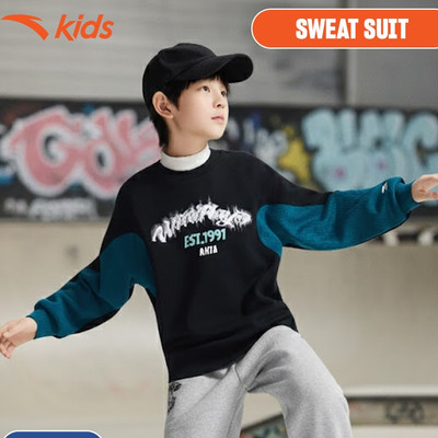 ANTA Kids Áo Khoác Nỉ Sweater Thể Thao Bé Trai 3526A8703S. Thoải Mái Vận Động, Dễ Phối Đồ, Ấm Áp Thu Đông