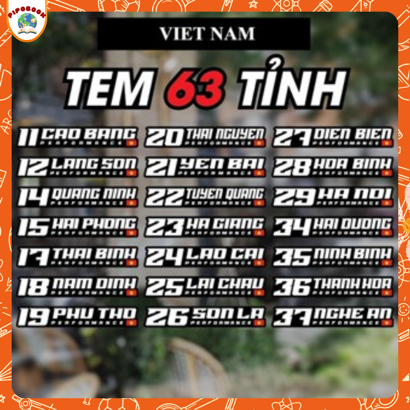 Tem tỉnh thành - 63 Tỉnh Thành Việt Nam,  Tem Dán Xe, Chất Liệu Decal Cao Cấp, Chống Nước